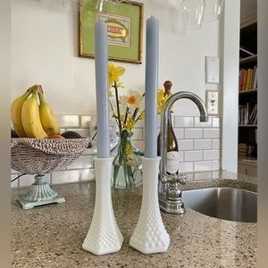 E.O. Brody Co Antique Vintage Art Deco Milk Glass Candle Holders